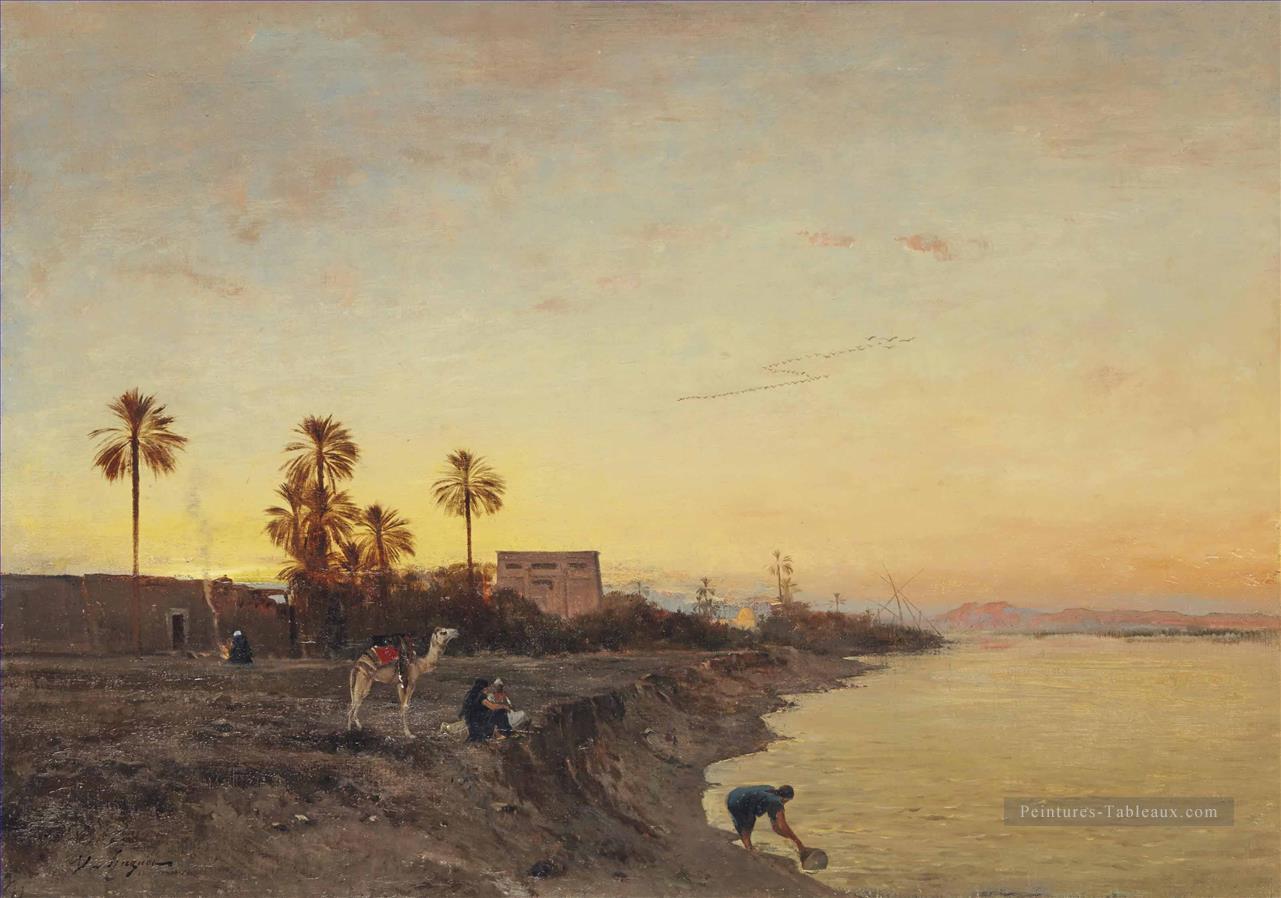 Sur les rives du Nil Egypte Victor Huguet orientaliste Peintures à l'huile